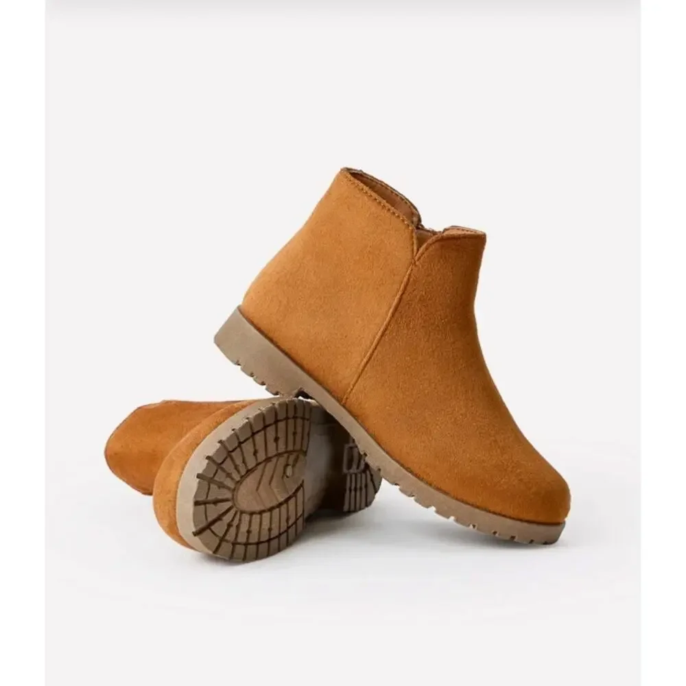 FabKids Brown Faux Suede Side Zip Ankle Booties Size 1